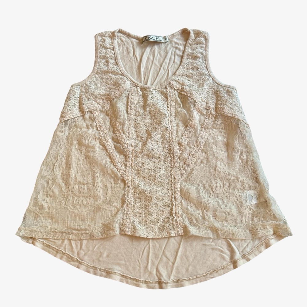 Chloe K Women's Cream Sleeveless Boho Lace Overlay Blouse Size Small